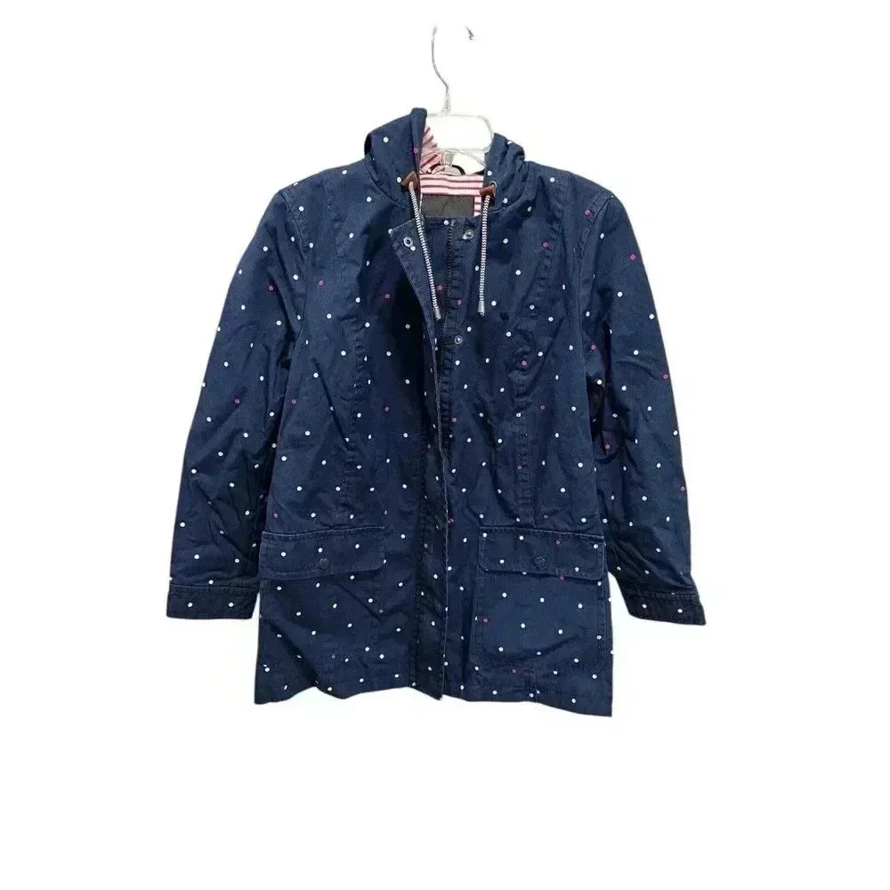 Talbots Women's Small Navy with Red/White Polka Dots Hooded Jacket with Pockets